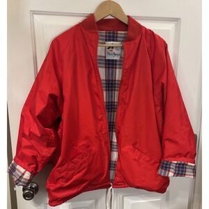 Vintage Misty Harbor Plaid Flannel Lined Red Slicker  Raincoat Drawstring ~ SZ L